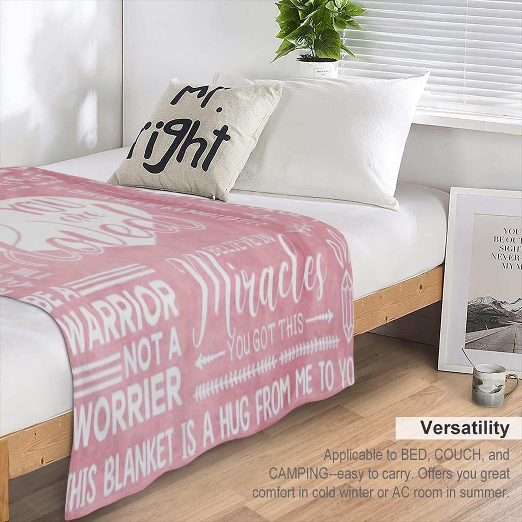 1pc Inspirational Soft Flannel Throw Blanket for Women - All Seasons Comfort, Post- Surgery Recovery & Breast Cancer Support, Twill Weave, Machine Washable, Multicolor Non- woven Material