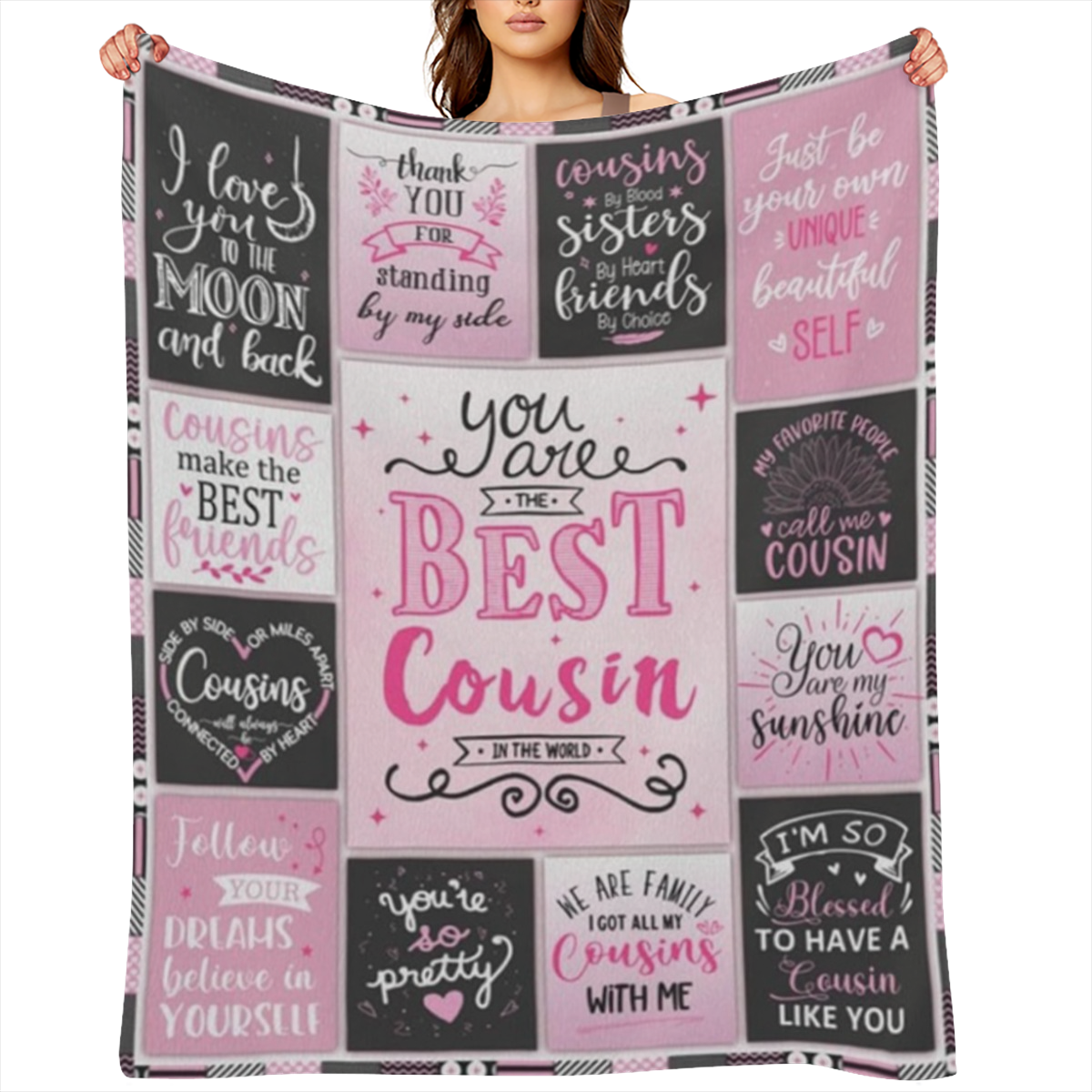 Cousin Gifts for Women, Gifts for Cousins Female Woman, Best Cousin Ever Gifts, Favorite Cousin Gifts for Girls, Cousin Birthday Gifts for Women Throw Blanket 60x50, 280GSM CozyFlannel MultiSizes, 4 S