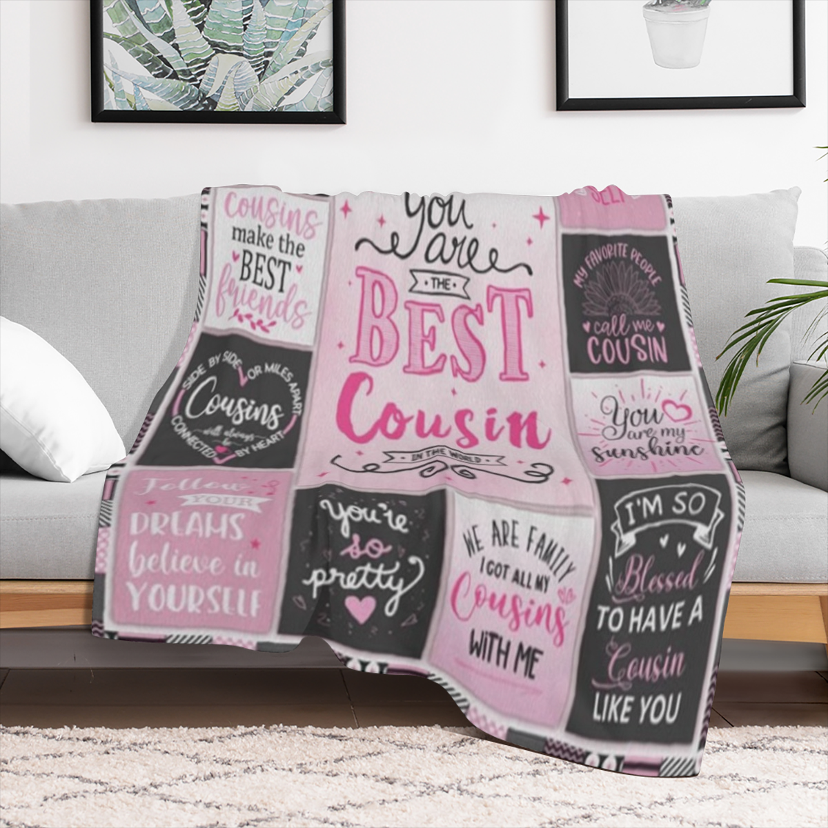 Cousin Gifts for Women, Gifts for Cousins Female Woman, Best Cousin Ever Gifts, Favorite Cousin Gifts for Girls, Cousin Birthday Gifts for Women Throw Blanket 60x50, 280GSM CozyFlannel MultiSizes, 4 S