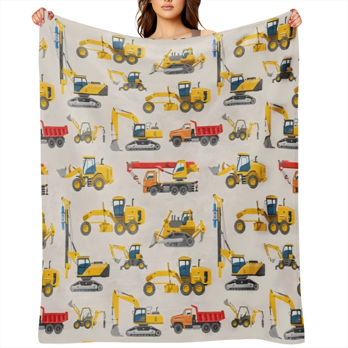 1PC Cozy Truck Excavator Printed Flannel Blanket - Soft, Warm, and Lightweight for Sofa, Bed, Travel, Camping, Living Room, Office - Perfect Gift for Home Comfort