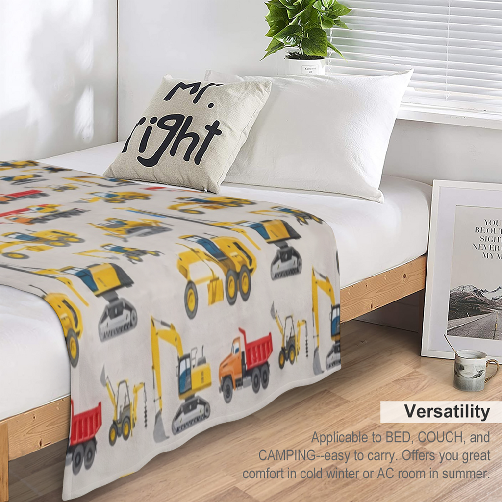 1PC Cozy Truck Excavator Printed Flannel Blanket - Soft, Warm, and Lightweight for Sofa, Bed, Travel, Camping, Living Room, Office - Perfect Gift for Home Comfort