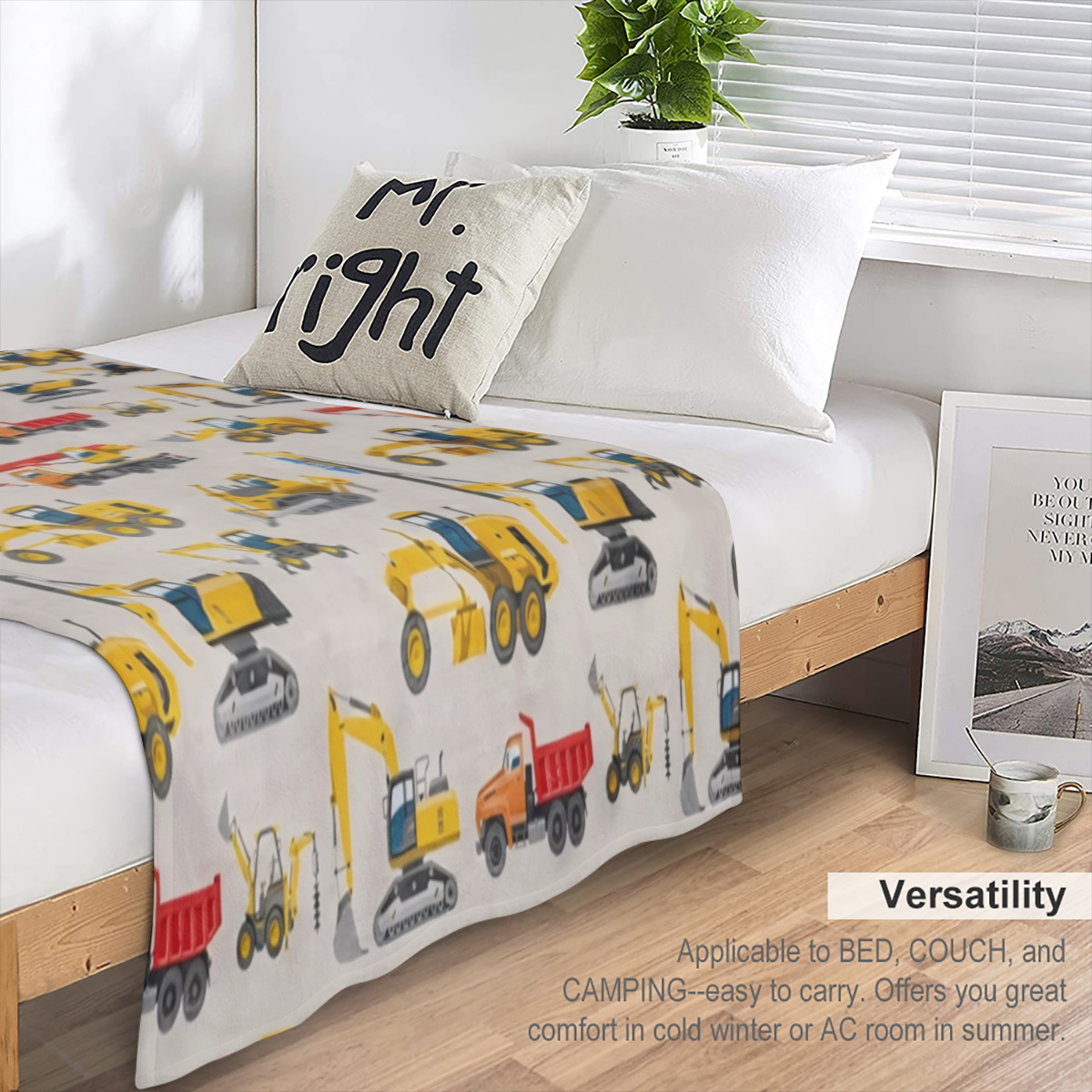 1PC Cozy Truck Excavator Printed Flannel Blanket - Soft, Warm, and Lightweight for Sofa, Bed, Travel, Camping, Living Room, Office - Perfect Gift for Home Comfort