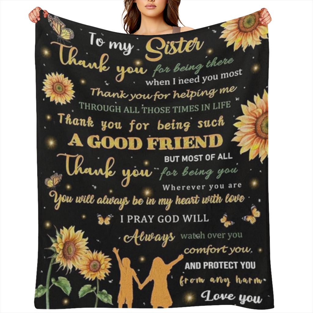 Christmas Sister Gift Ideas - to My Sister Blanket from Brother, Birthday Gifts for Sister from Brother, Sunflower Ultra Soft Flannel Throw Blankets for Sister in Law 50 60, 280GSM CozyFlannel MultiSi