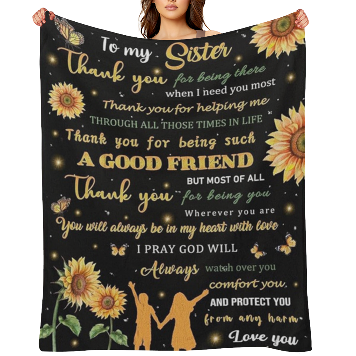 Christmas Sister Gift Ideas - to My Sister Blanket from Brother, Birthday Gifts for Sister from Brother, Sunflower Ultra Soft Flannel Throw Blankets for Sister in Law 50 60, 280GSM CozyFlannel MultiSi