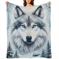 1pc Cozy Wolf & Snowy Forest Flannel Blanket - Soft, Warm, Allergy- Friendly 100 Polyester Throw, Machine Washable for Sofa, Bed, Car, Camping, Office - Charming Winter Decor, Hypoallergenic, Tear- Re