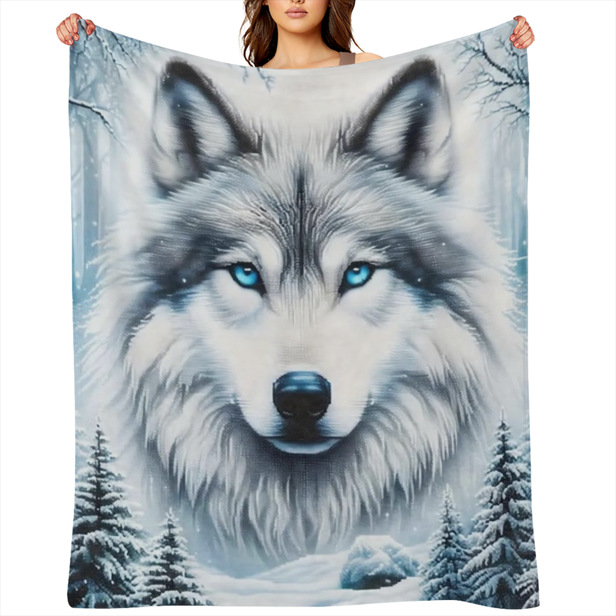 1pc Cozy Wolf & Snowy Forest Flannel Blanket - Soft, Warm, Allergy- Friendly 100 Polyester Throw, Machine Washable for Sofa, Bed, Car, Camping, Office - Charming Winter Decor, Hypoallergenic, Tear- Re