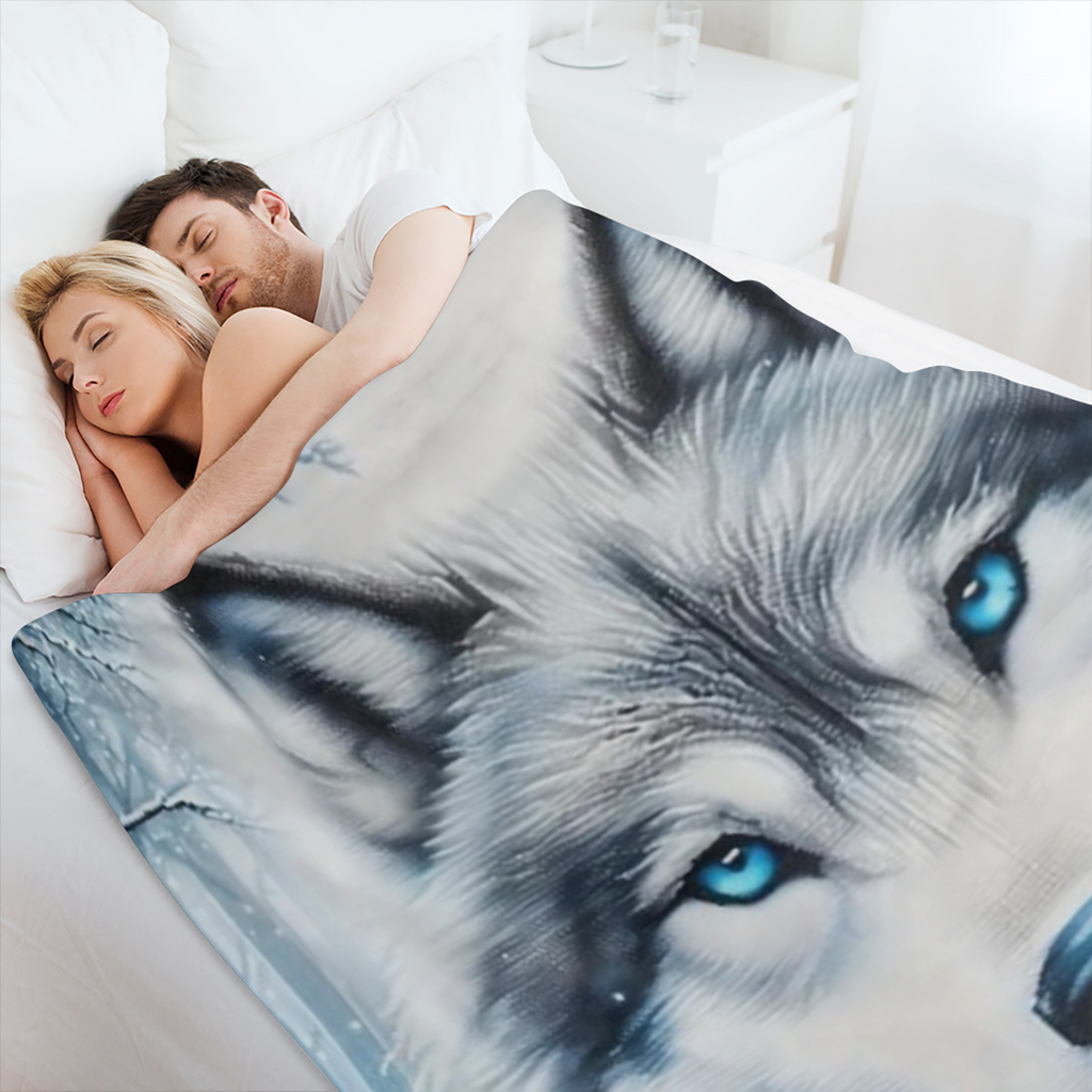 1pc Cozy Wolf & Snowy Forest Flannel Blanket - Soft, Warm, Allergy- Friendly 100 Polyester Throw, Machine Washable for Sofa, Bed, Car, Camping, Office - Charming Winter Decor, Hypoallergenic, Tear- Re