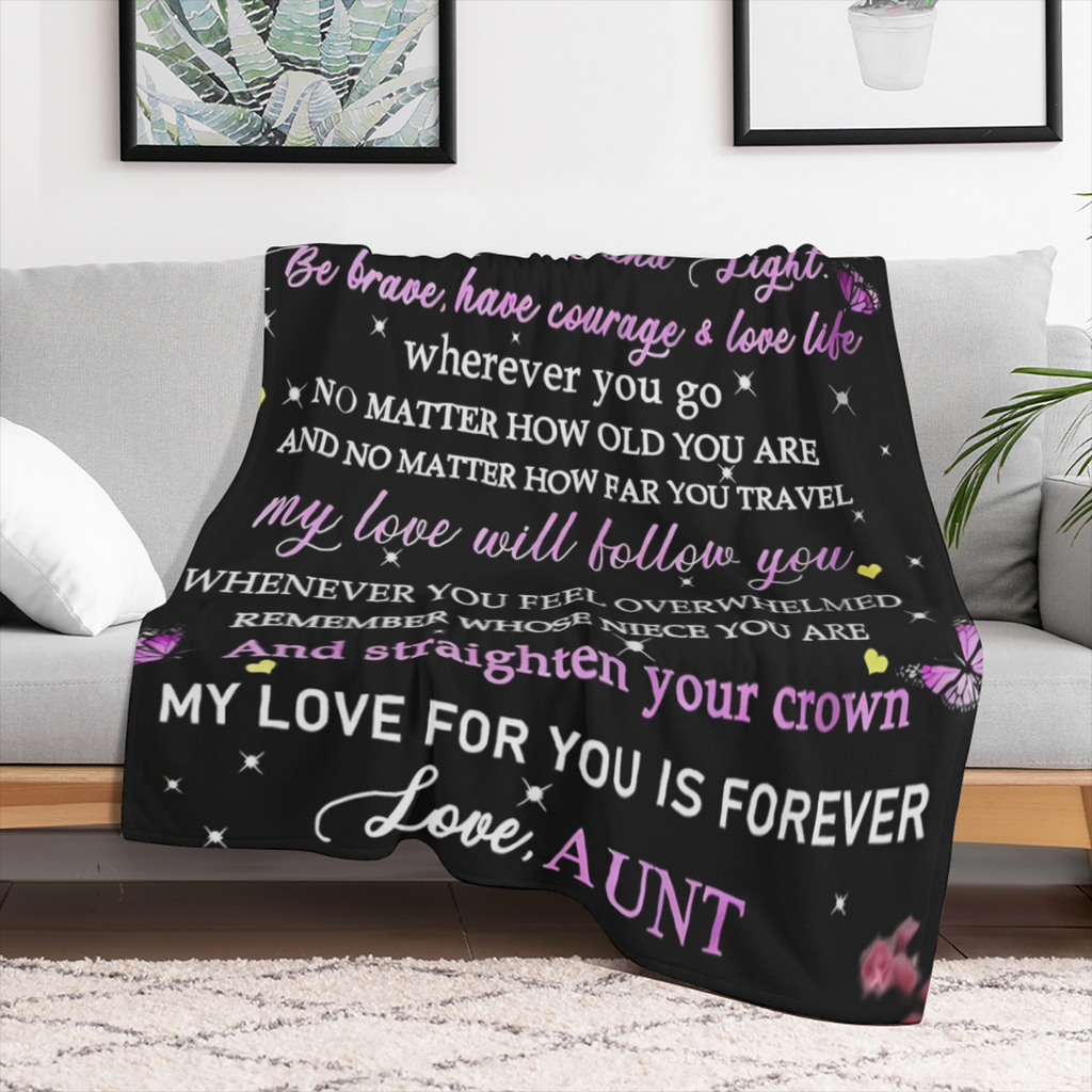 1pcs Derived from Sincere Fleece Blanket from Aunt to Niece Comfortable Warm Durable Polyester FiberTear Resistant with Inspirational MessageSuitable for All SeasonsReasonable Gift for Niece
