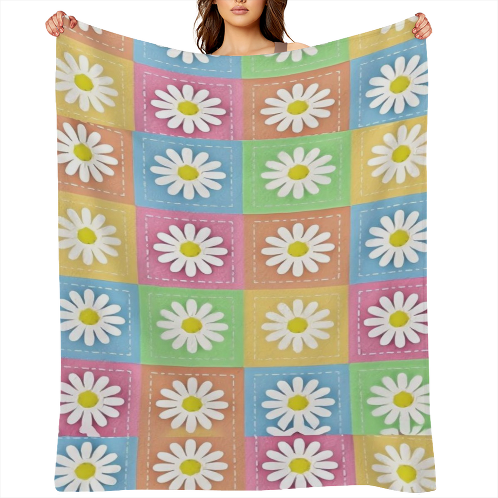 Cozy Daisy Plaid Flannel Throw Blanket - Ideal for Travel Naps Office Relaxation Picnics Beach Camping 01