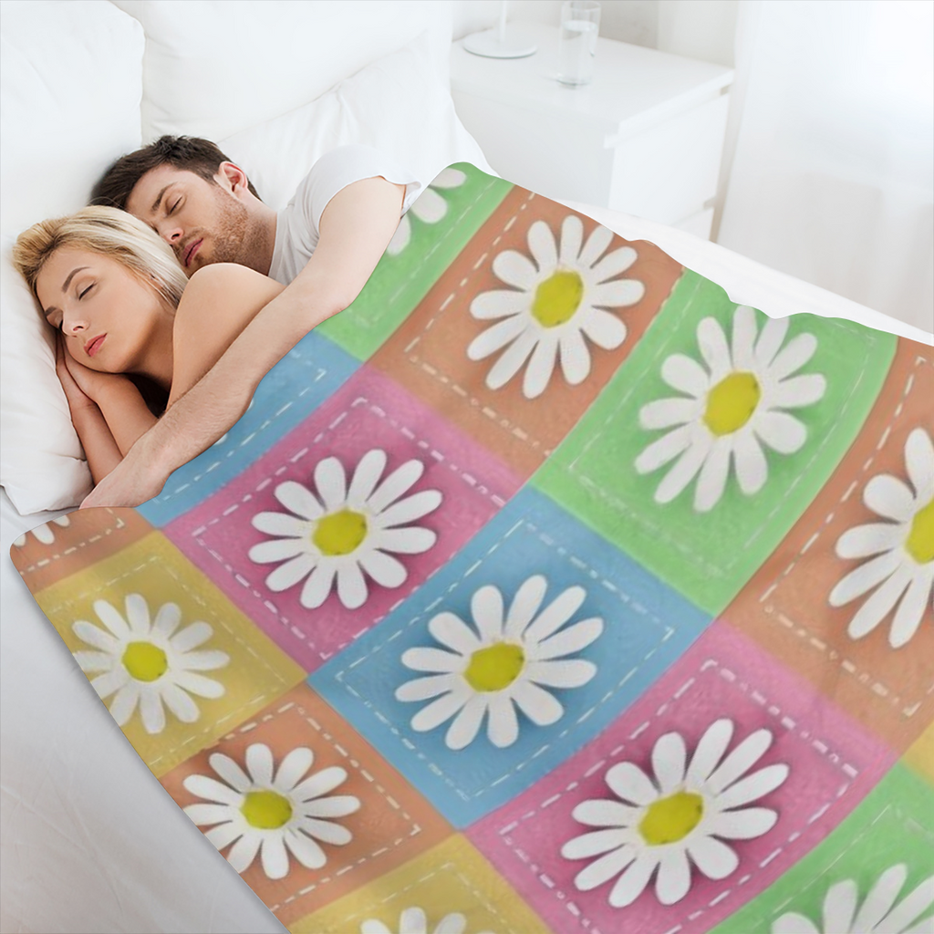 Cozy Daisy Plaid Flannel Throw Blanket - Ideal for Travel Naps Office Relaxation Picnics Beach Camping 01