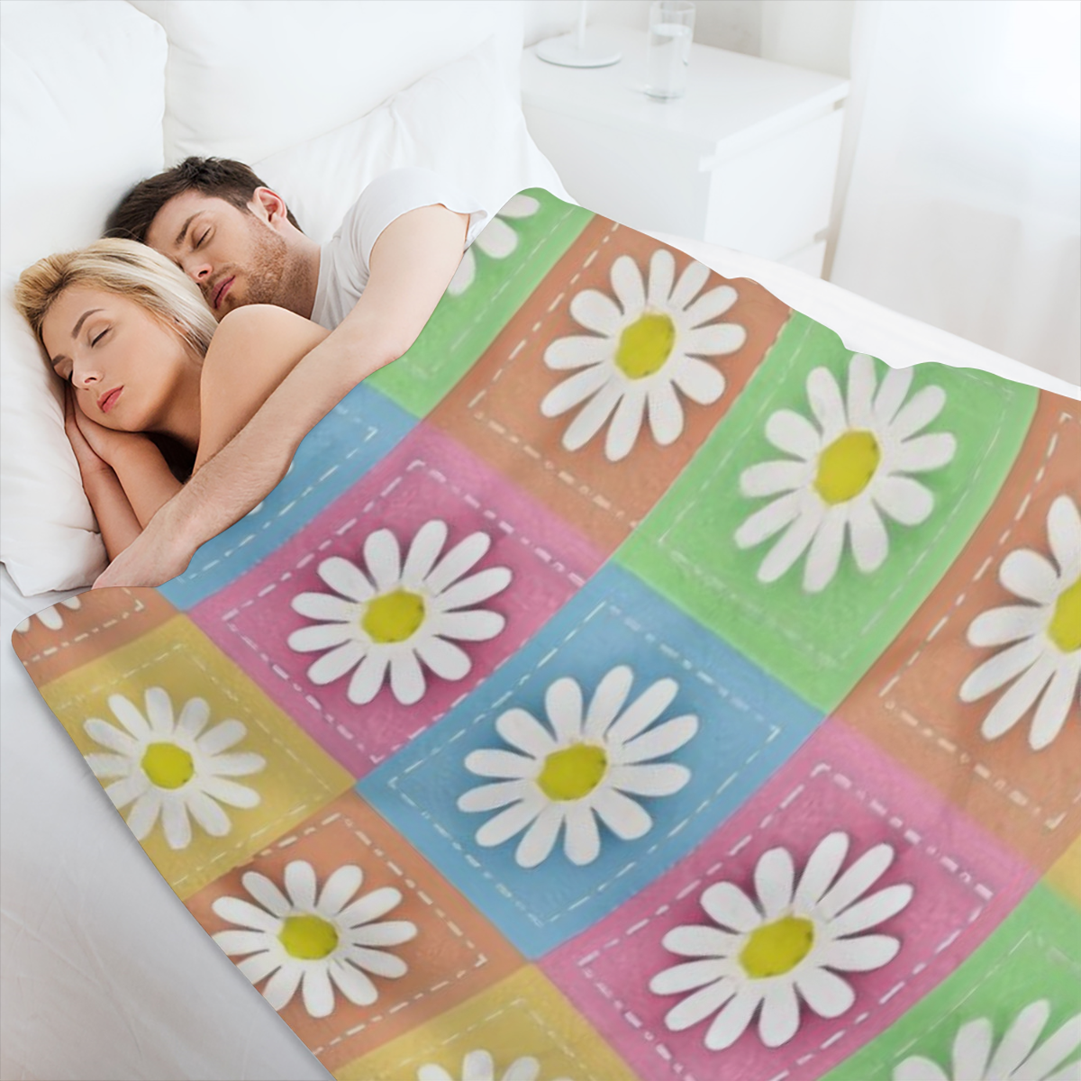 Cozy Daisy Plaid Flannel Throw Blanket - Ideal for Travel Naps Office Relaxation Picnics Beach Camping 01