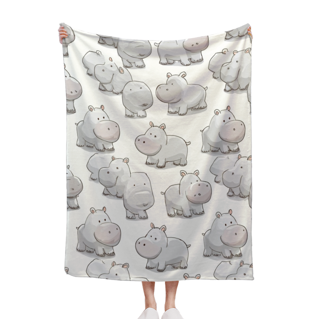 Cute Hippopotamus Patterned Blanket | Soft Flannel Polyester Throw for Bed, Couch, Sofa | Cozy All-Season Home Decor, Adorable Hippo Design for Animal Lovers, Machine Washable, Contemporary Style