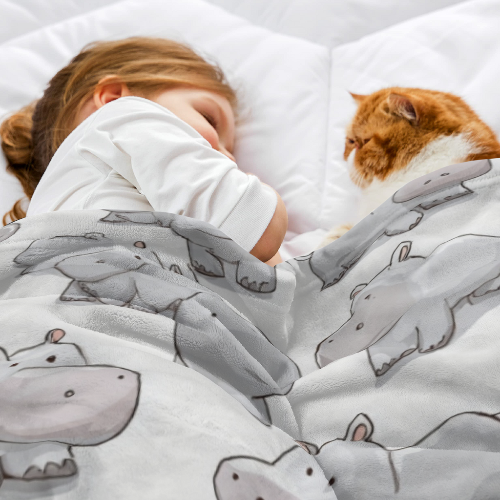 Cute Hippopotamus Patterned Blanket | Soft Flannel Polyester Throw for Bed, Couch, Sofa | Cozy All-Season Home Decor, Adorable Hippo Design for Animal Lovers, Machine Washable, Contemporary Style