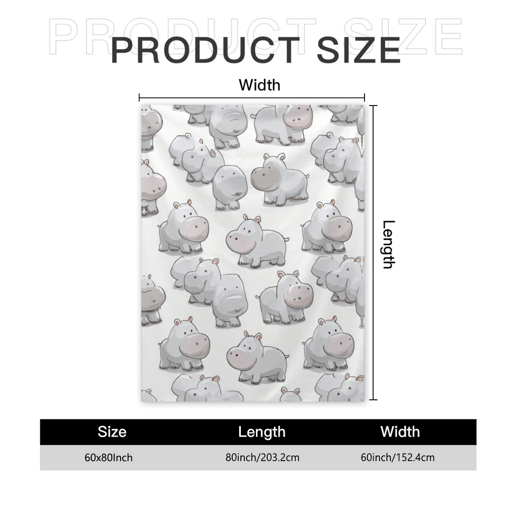 Cute Hippopotamus Patterned Blanket | Soft Flannel Polyester Throw for Bed, Couch, Sofa | Cozy All-Season Home Decor, Adorable Hippo Design for Animal Lovers, Machine Washable, Contemporary Style