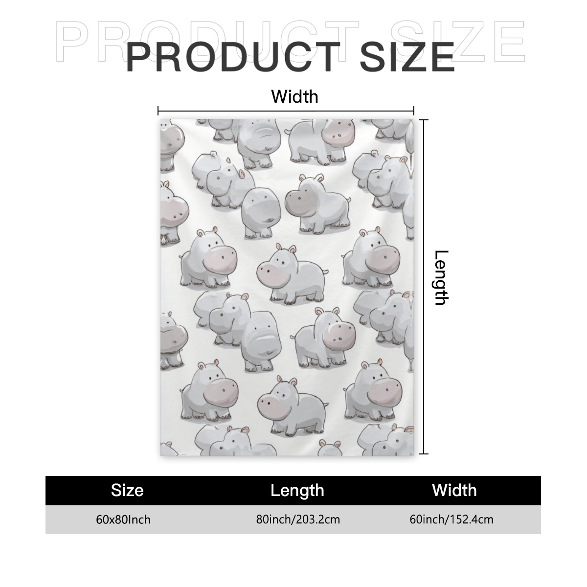 Cute Hippopotamus Patterned Blanket | Soft Flannel Polyester Throw for Bed, Couch, Sofa | Cozy All-Season Home Decor, Adorable Hippo Design for Animal Lovers, Machine Washable, Contemporary Style