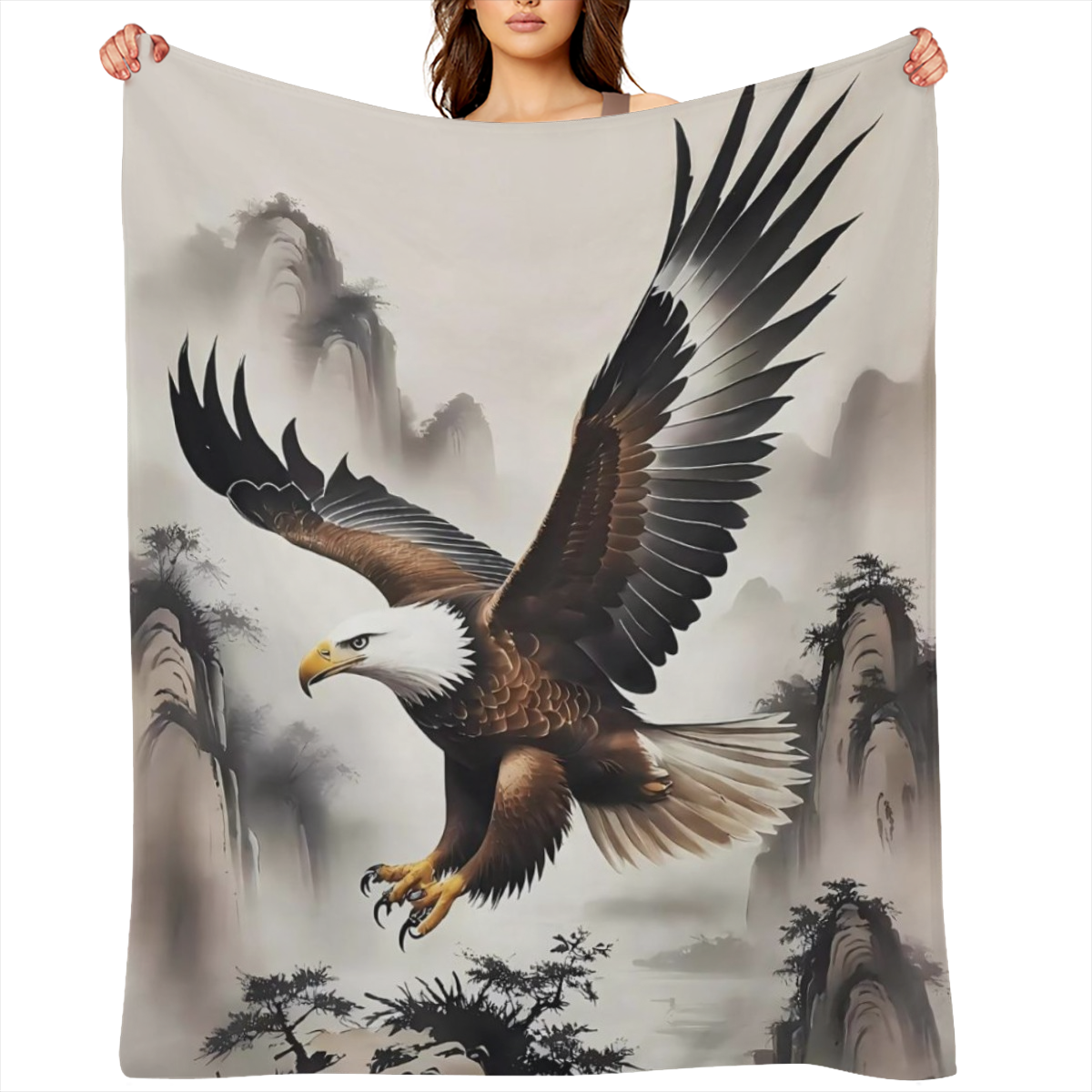 Cozy Eagle Print Throw Blanket - Soft Knitted Polyester Geometric Pattern Animal Theme Multipurpose All- Season Use Perfect for Outdoor Camping Sofa Office Living Room Decor and Snuggling Up on Chilly