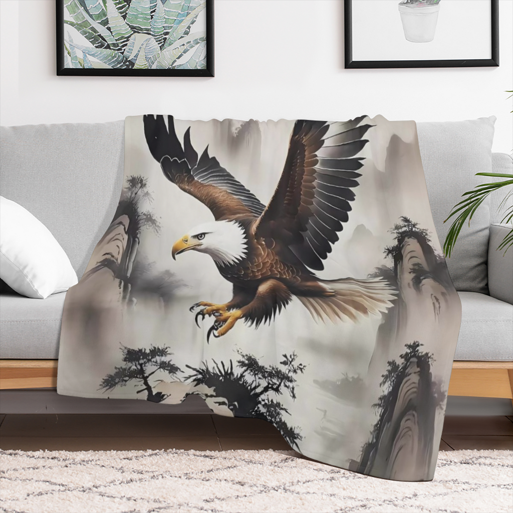 Cozy Eagle Print Throw Blanket - Soft Knitted Polyester Geometric Pattern Animal Theme Multipurpose All- Season Use Perfect for Outdoor Camping Sofa Office Living Room Decor and Snuggling Up on Chilly