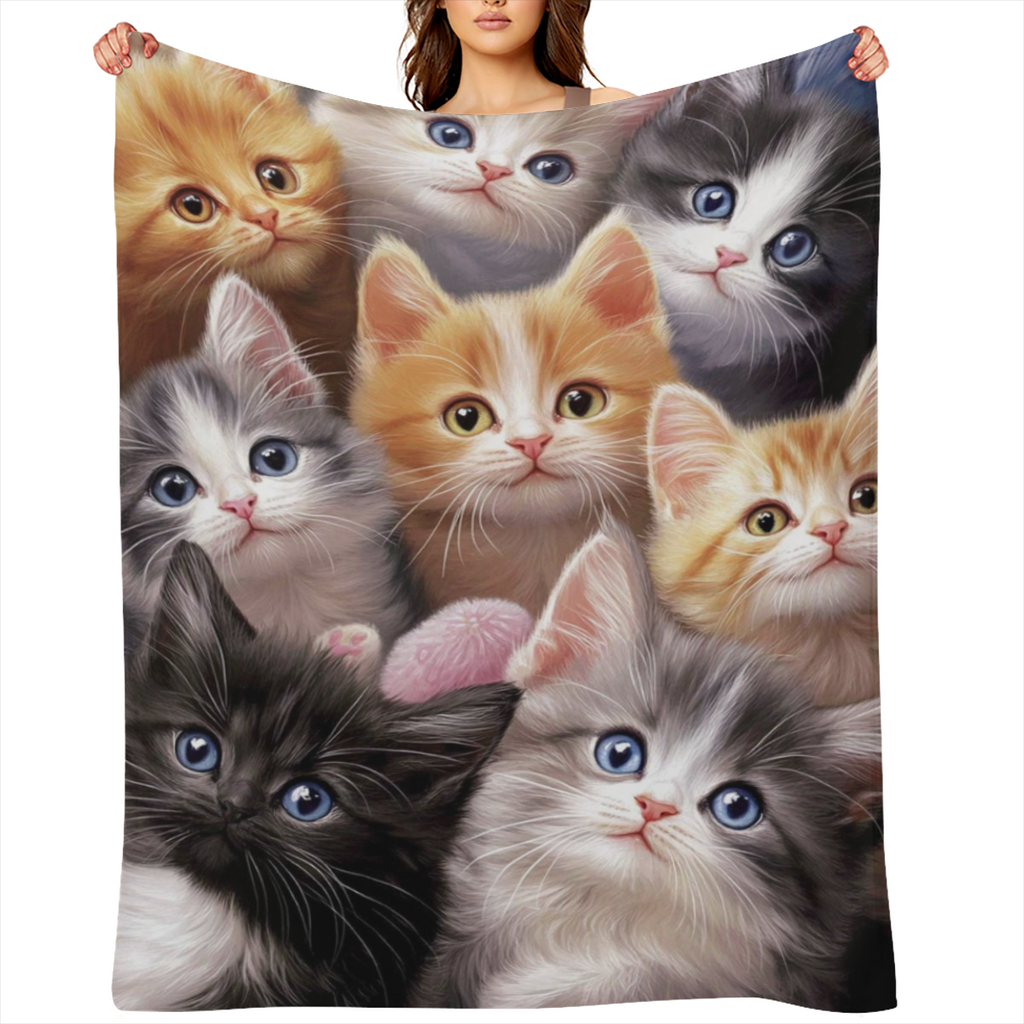 1pc Cute Cat Blanket - Lightweight Flannel Throw For Sofa, Bed, Travel, Camping, Livingroom, Office, Couch, Chair, And Bed - Digital Printing Fleece Blanket With Soft And Warm Flannel Fabric