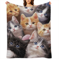 1pc Cute Cat Blanket - Lightweight Flannel Throw For Sofa, Bed, Travel, Camping, Livingroom, Office, Couch, Chair, And Bed - Digital Printing Fleece Blanket With Soft And Warm Flannel Fabric