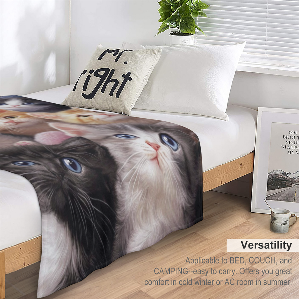 1pc Cute Cat Blanket - Lightweight Flannel Throw For Sofa, Bed, Travel, Camping, Livingroom, Office, Couch, Chair, And Bed - Digital Printing Fleece Blanket With Soft And Warm Flannel Fabric