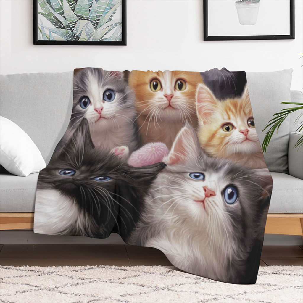 1pc Cute Cat Blanket - Lightweight Flannel Throw For Sofa, Bed, Travel, Camping, Livingroom, Office, Couch, Chair, And Bed - Digital Printing Fleece Blanket With Soft And Warm Flannel Fabric