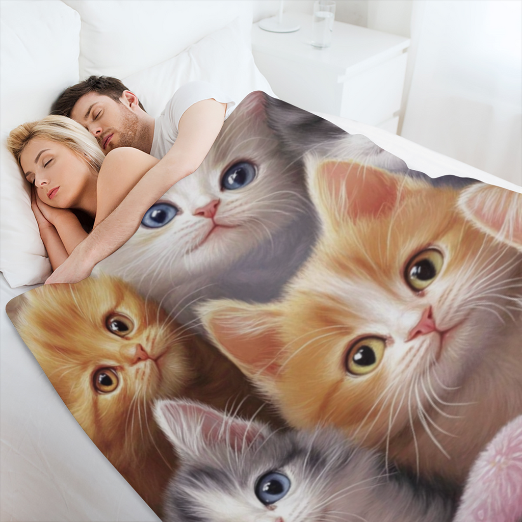 1pc Cute Cat Blanket - Lightweight Flannel Throw For Sofa, Bed, Travel, Camping, Livingroom, Office, Couch, Chair, And Bed - Digital Printing Fleece Blanket With Soft And Warm Flannel Fabric