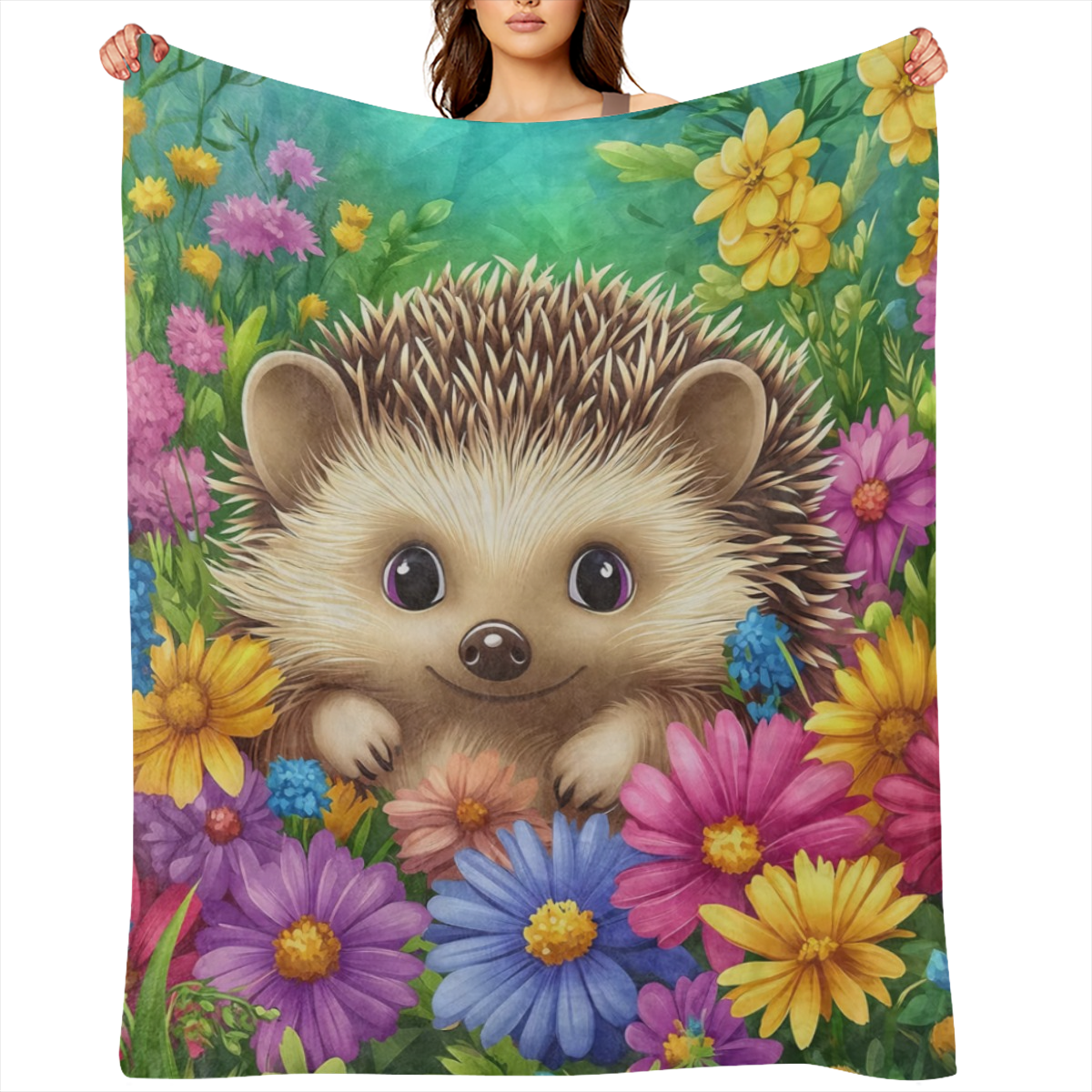 Cute Hedgehog And Floral Blanket Ultra Soft And Cozy Flannel Throw Blankets, Warm, Lightweight And Fuzzy Perfect for Bed, Couch, Travel And Outdoor Use for Men Women Adults