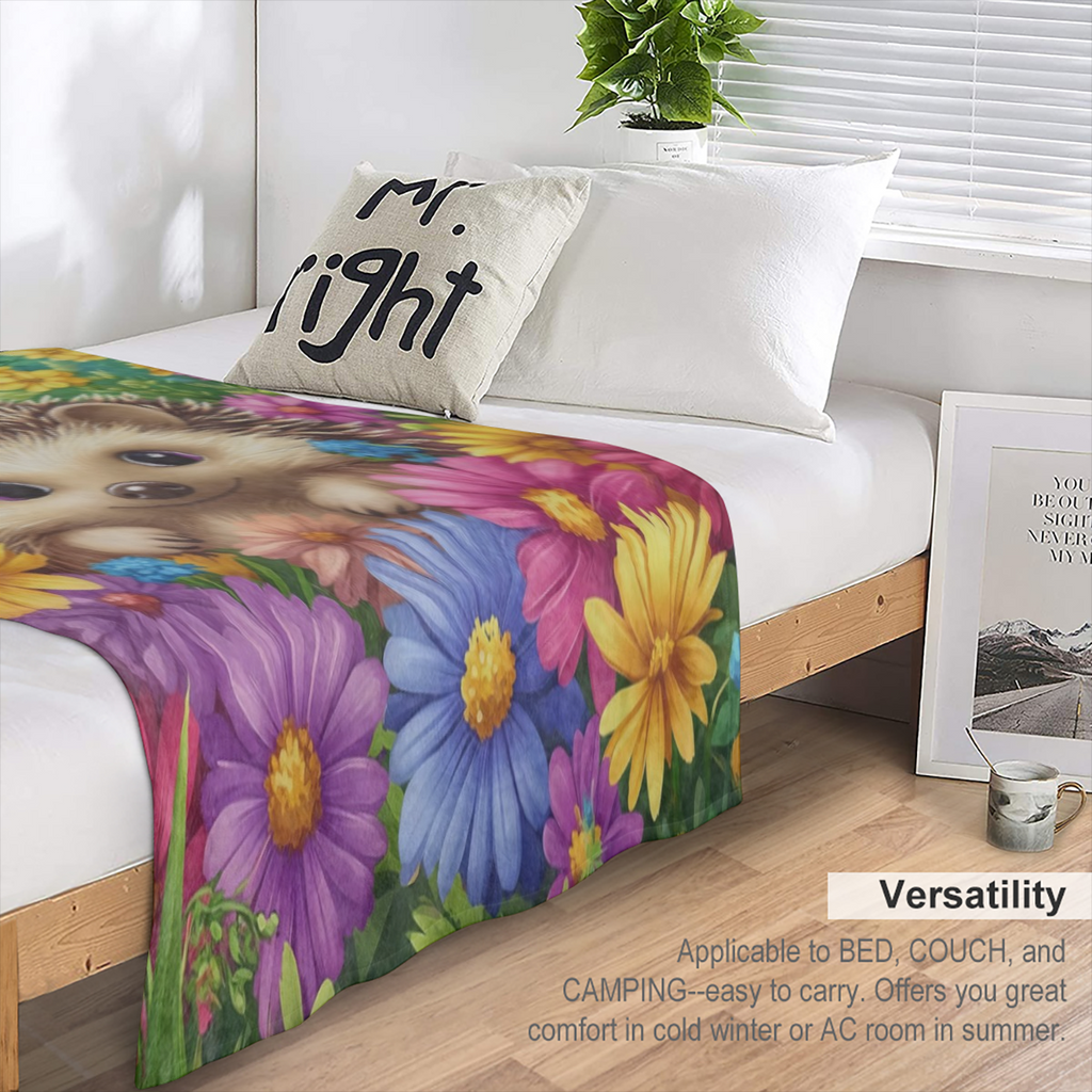 Cute Hedgehog And Floral Blanket Ultra Soft And Cozy Flannel Throw Blankets, Warm, Lightweight And Fuzzy Perfect for Bed, Couch, Travel And Outdoor Use for Men Women Adults
