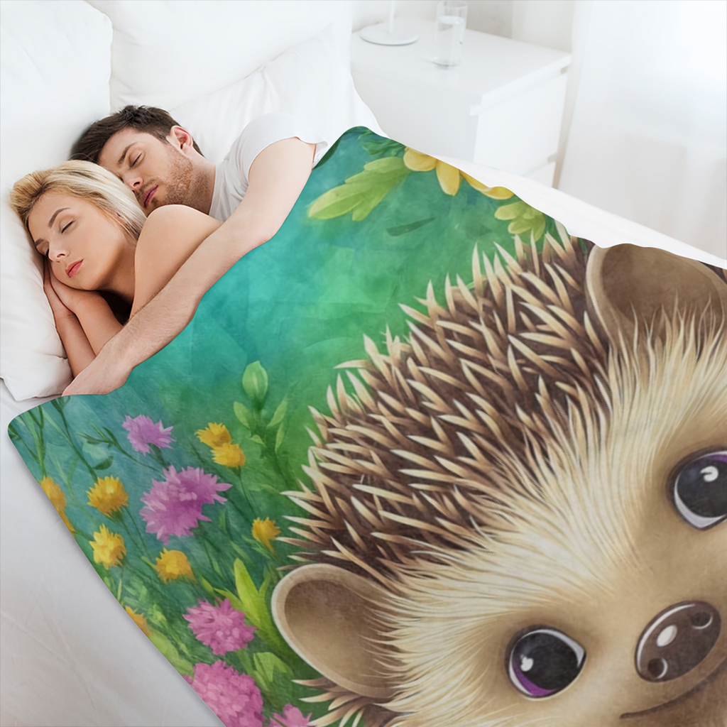 Cute Hedgehog And Floral Blanket Ultra Soft And Cozy Flannel Throw Blankets, Warm, Lightweight And Fuzzy Perfect for Bed, Couch, Travel And Outdoor Use for Men Women Adults