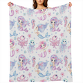 Cute Little Mermaids Friends Throw Blanket 280GSM Flannel Blankets for Couch Bed Sofa Dorm, Warmth Soft Cozy Fleece Blanket Gifts for Her Him All Season