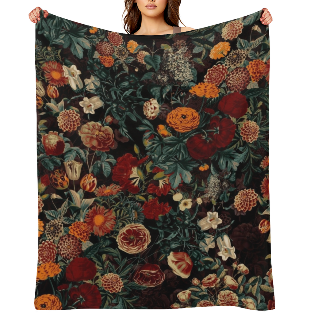 Contemporary Floral Pattern Throw Blanket - Soft and Comfortable Flannel Fleece Blanket for Office, School, Home, Picnic, Camping, Travel, and Gift Giving - Polyester 100 - All Seasons - Knitted Weave