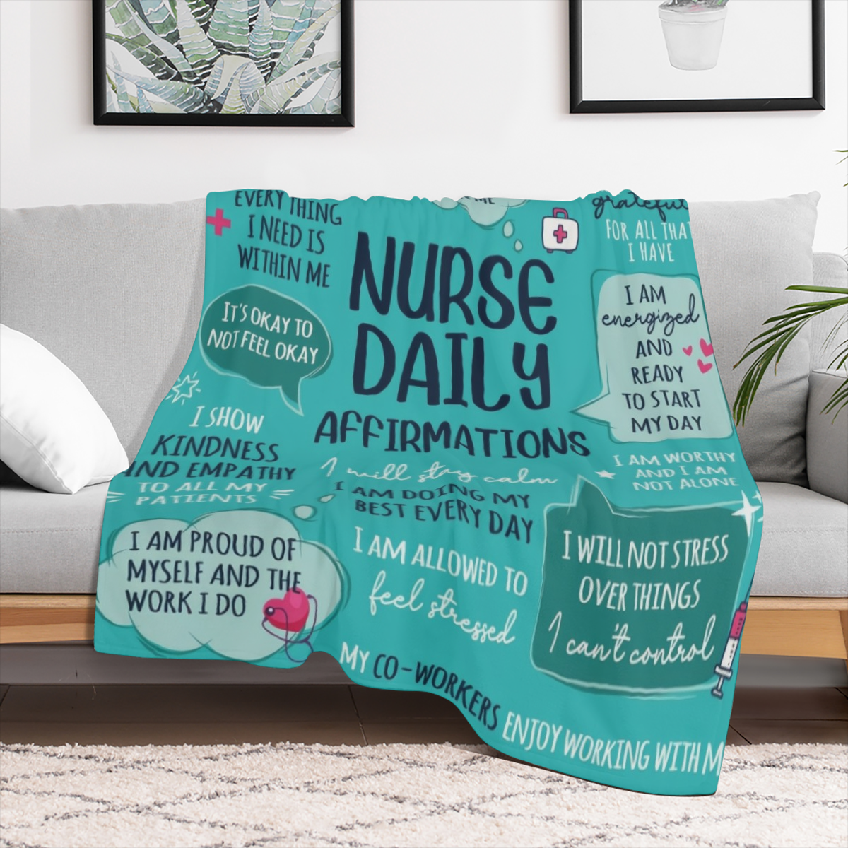 1pc Soft Nurse Blanket - 6080 Nurse Gifts For Women Men With Daily Affirmations, LPN RN Gifts For Nurses, Nurse Appreciation Gifts, Nursing School Graduate Birthday Gifts