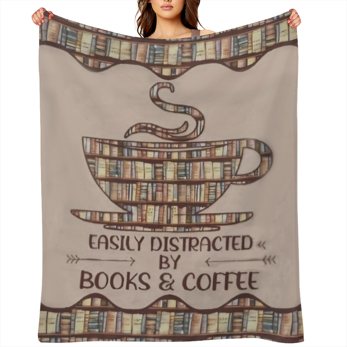 Cozy ' Books & Coffee' Flannel Throw Blanket - All- Season, Anti- Allergy, Perfect Gift for Book Lovers and Coffee Enthusiasts