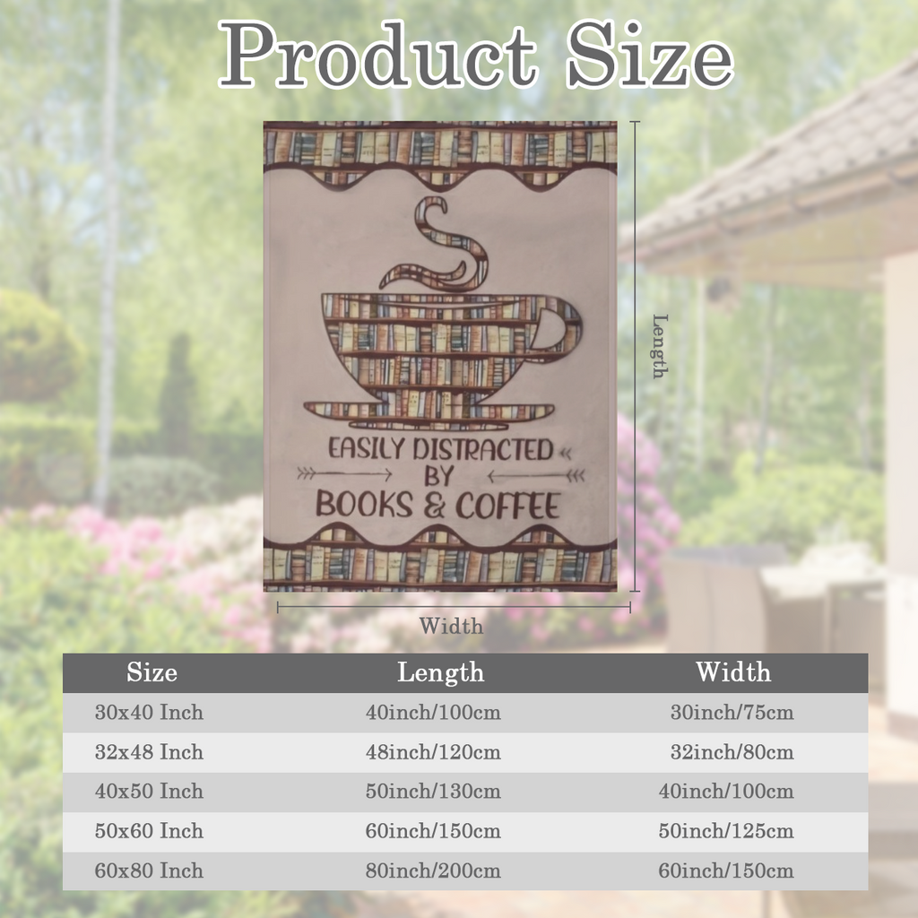 Cozy ' Books & Coffee' Flannel Throw Blanket - All- Season, Anti- Allergy, Perfect Gift for Book Lovers and Coffee Enthusiasts