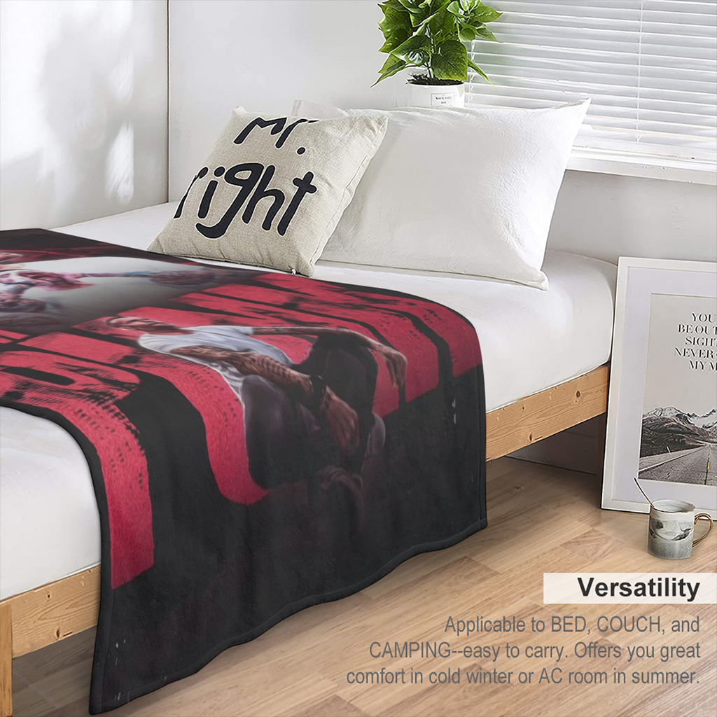 CM Punk Flannel Throw Blanket Soft, Lightweight, and Warm Plush Shawl with Vibrant Printed Design Perfect for Sofa or Bed, 60x50 Inches, White Background with Bold Red Lettering and Unique Character I