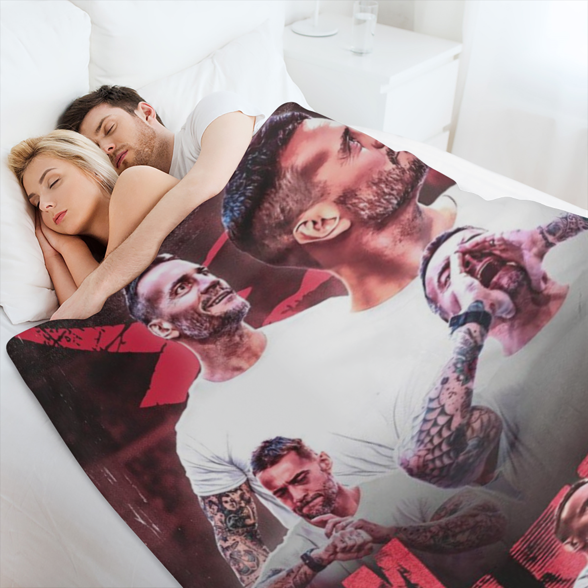 CM Punk Flannel Throw Blanket Soft, Lightweight, and Warm Plush Shawl with Vibrant Printed Design Perfect for Sofa or Bed, 60x50 Inches, White Background with Bold Red Lettering and Unique Character I