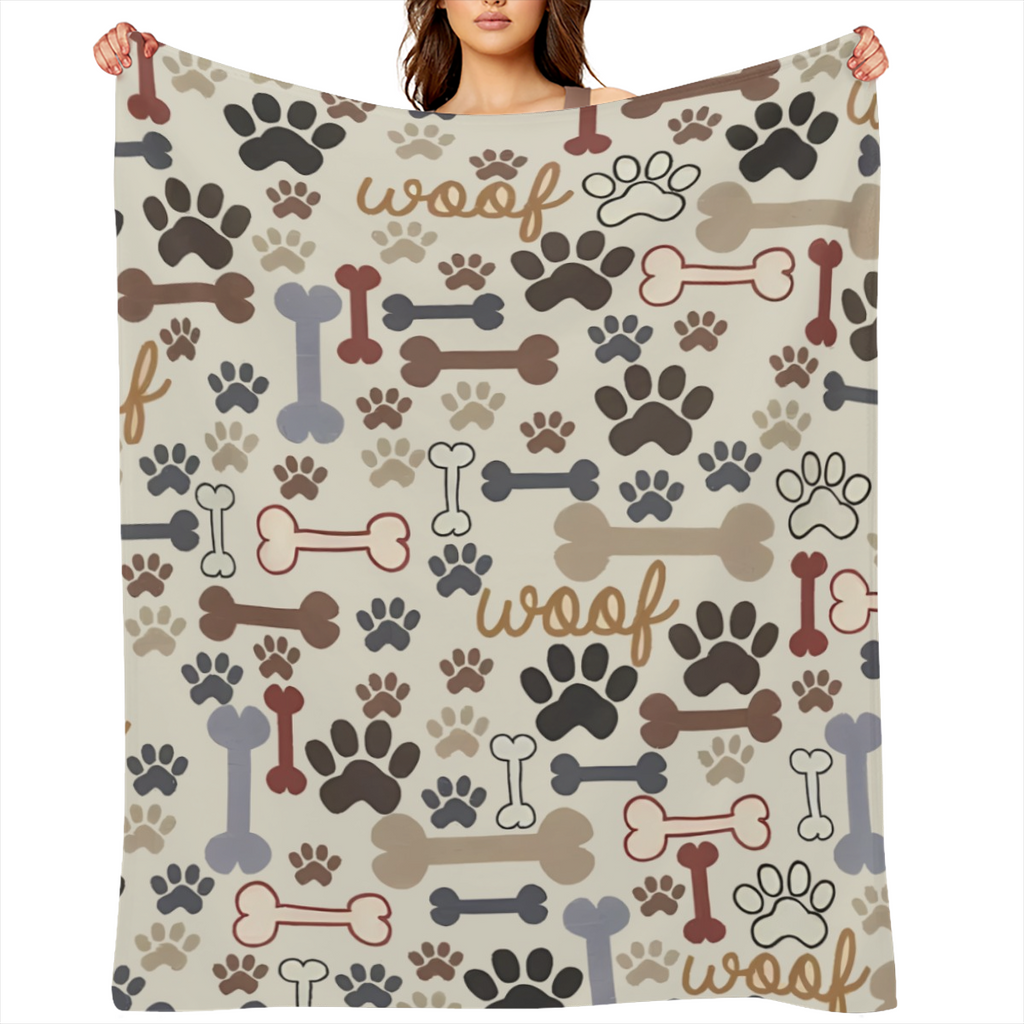 Cozy Dog Paw and Bone Printed Blanket, Super Soft & Lightweight 100 Polyester Fleece, Perfect for Sofa, Bed, Outdoor Activities, Durable, Machine Washable, Great All-Season Gift for Pet Lovers