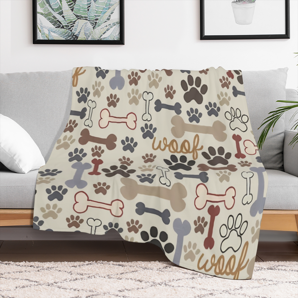 Cozy Dog Paw and Bone Printed Blanket, Super Soft & Lightweight 100 Polyester Fleece, Perfect for Sofa, Bed, Outdoor Activities, Durable, Machine Washable, Great All-Season Gift for Pet Lovers