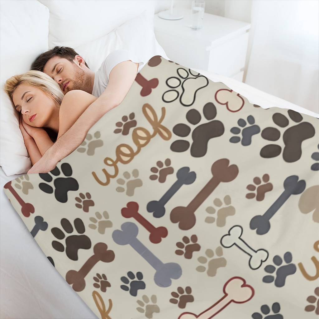 Cozy Dog Paw and Bone Printed Blanket, Super Soft & Lightweight 100 Polyester Fleece, Perfect for Sofa, Bed, Outdoor Activities, Durable, Machine Washable, Great All-Season Gift for Pet Lovers