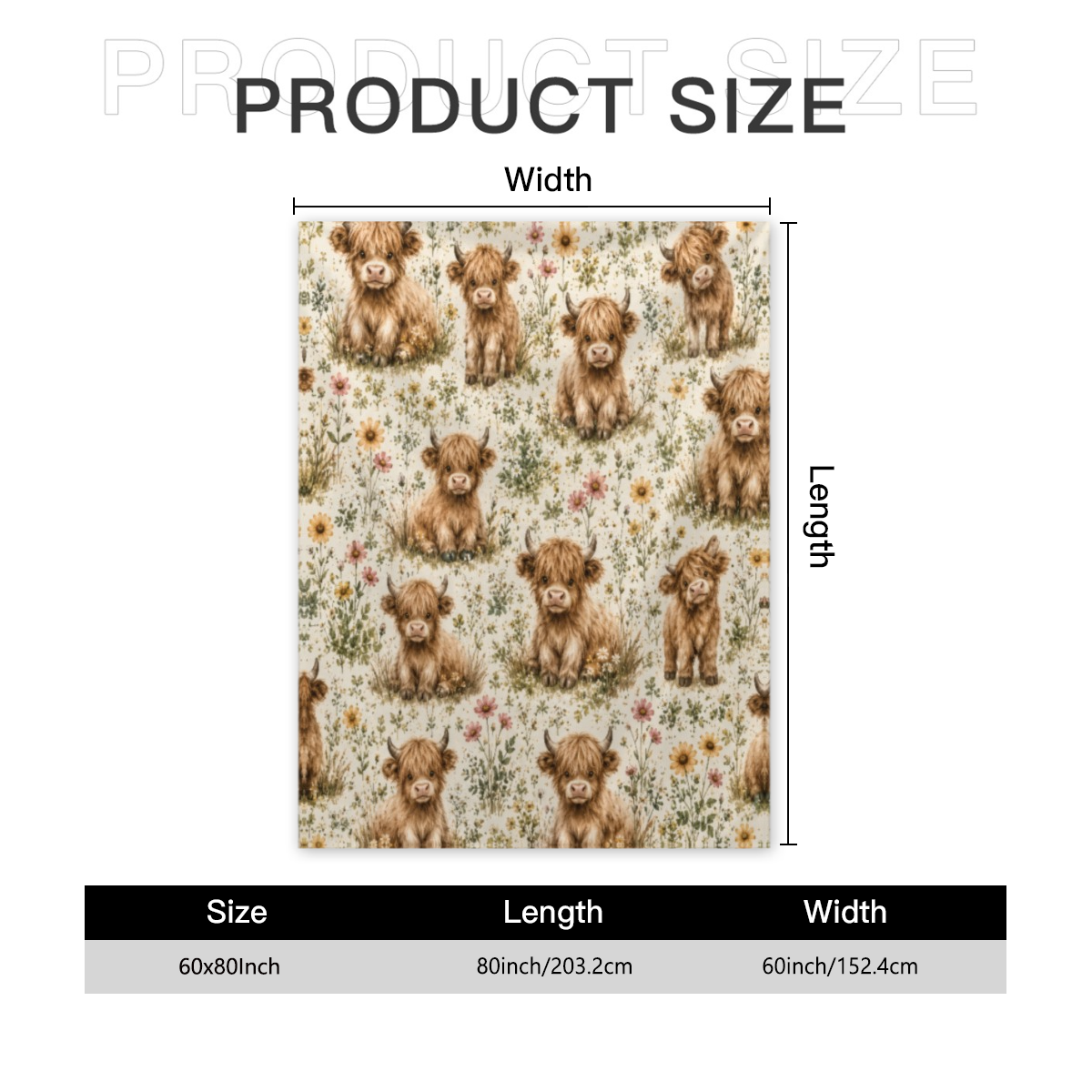 Cute Highland Cow Wildflower Cozy Throw Blanket, Cottagecore Farmhouse Aesthetic