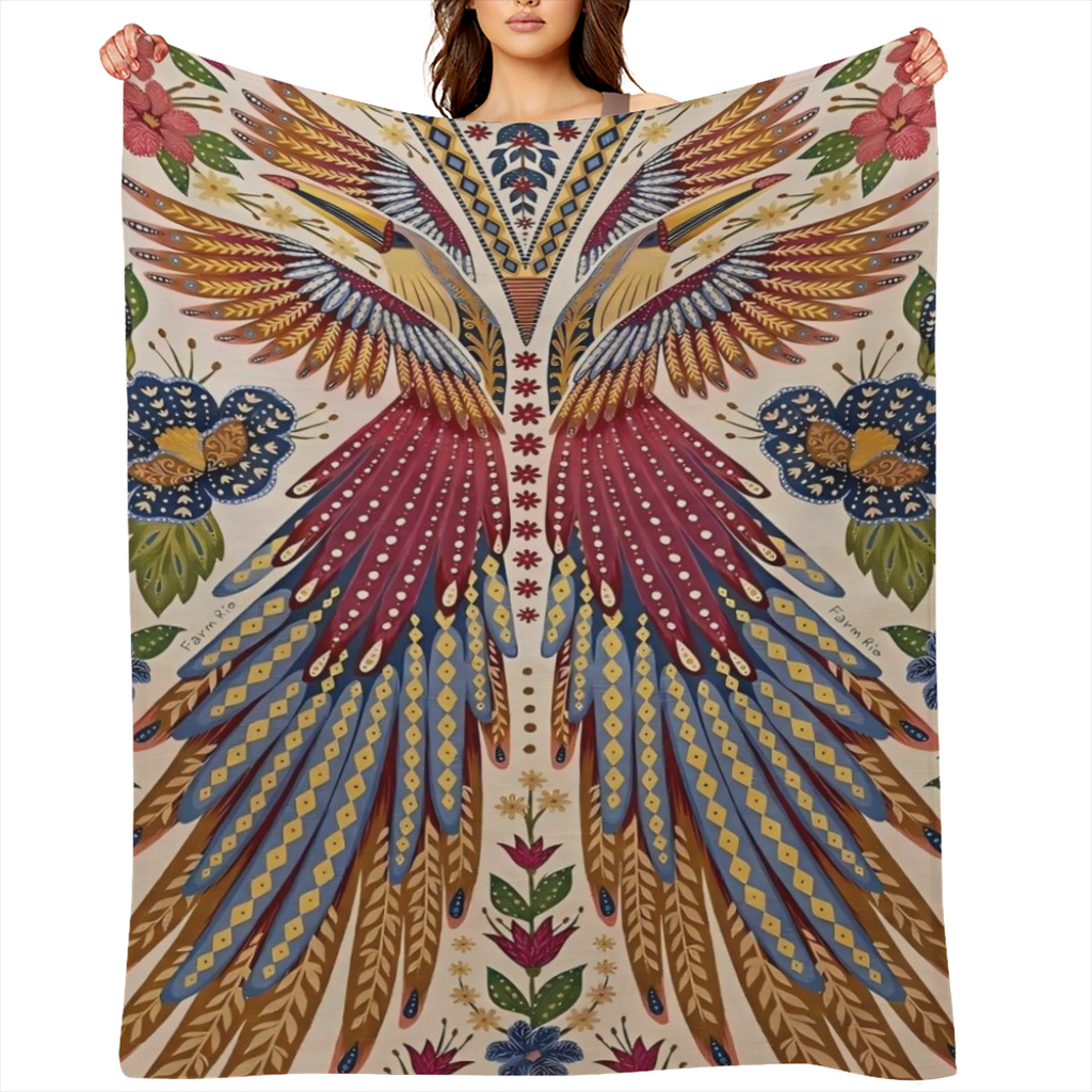 Boho- Chic Colorful Phoenix & Floral Print Lightweight Flannel Throw Blanket - Soft, Warm, All- Season Cozy Fleece for Couch, Bed, Travel, and Office Chair - Hypoallergenic, Versatile Use