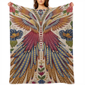 Boho- Chic Colorful Phoenix & Floral Print Lightweight Flannel Throw Blanket - Soft, Warm, All- Season Cozy Fleece for Couch, Bed, Travel, and Office Chair - Hypoallergenic, Versatile Use