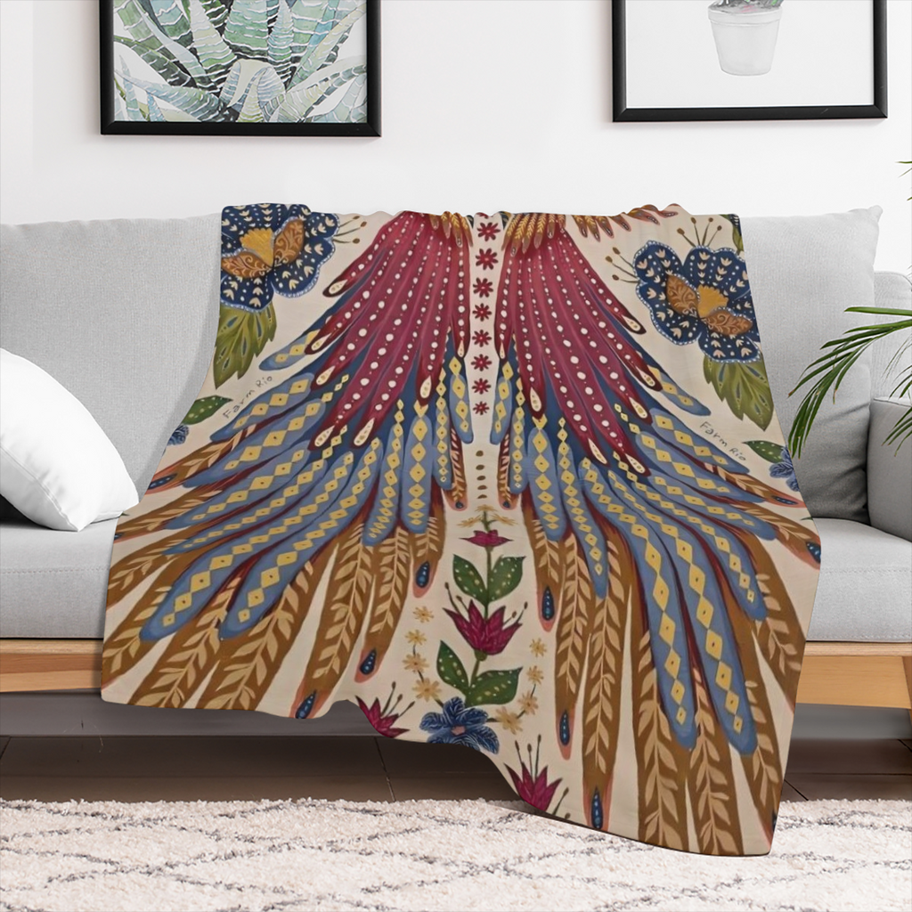Boho- Chic Colorful Phoenix & Floral Print Lightweight Flannel Throw Blanket - Soft, Warm, All- Season Cozy Fleece for Couch, Bed, Travel, and Office Chair - Hypoallergenic, Versatile Use