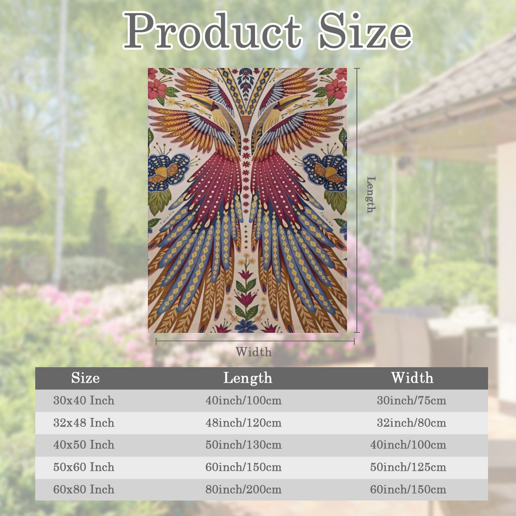 Boho- Chic Colorful Phoenix & Floral Print Lightweight Flannel Throw Blanket - Soft, Warm, All- Season Cozy Fleece for Couch, Bed, Travel, and Office Chair - Hypoallergenic, Versatile Use