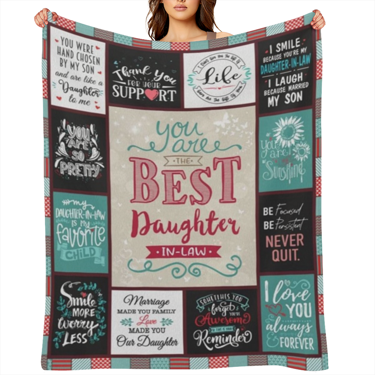 60"x50" Daughter-in-Law Throw Blanket - 280gsm Flannel with Heartfelt Quotes & Printed Design, All-Season Soft Gift from Mother-in-Law for Christmas, Birthday, Mother¡¯s Day - Multiple Sizes Availabl