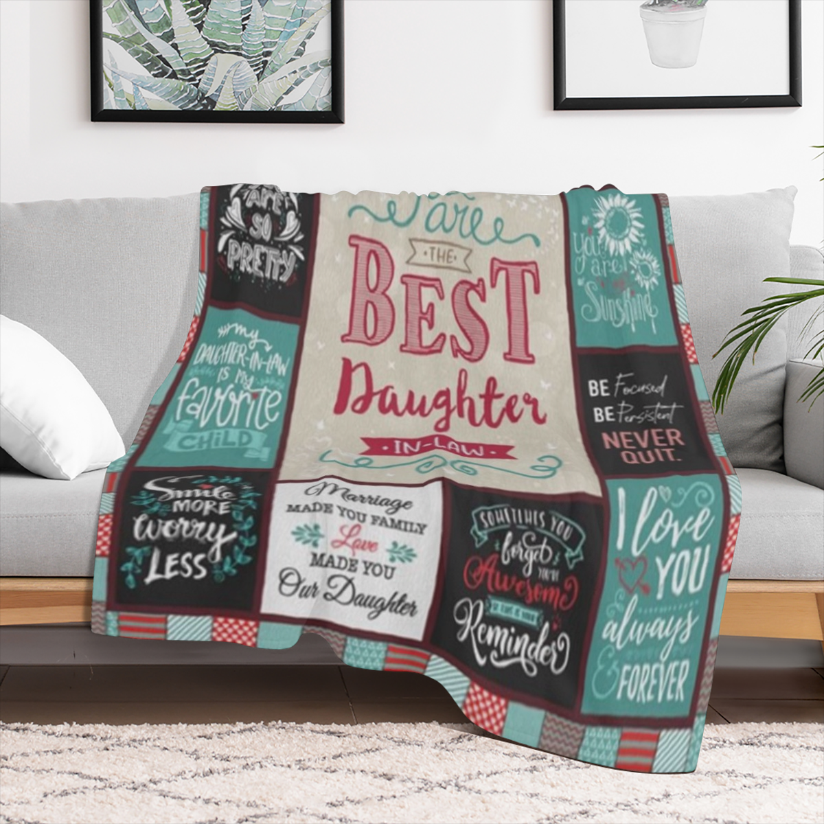 60"x50" Daughter-in-Law Throw Blanket - 280gsm Flannel with Heartfelt Quotes & Printed Design, All-Season Soft Gift from Mother-in-Law for Christmas, Birthday, Mother¡¯s Day - Multiple Sizes Availabl