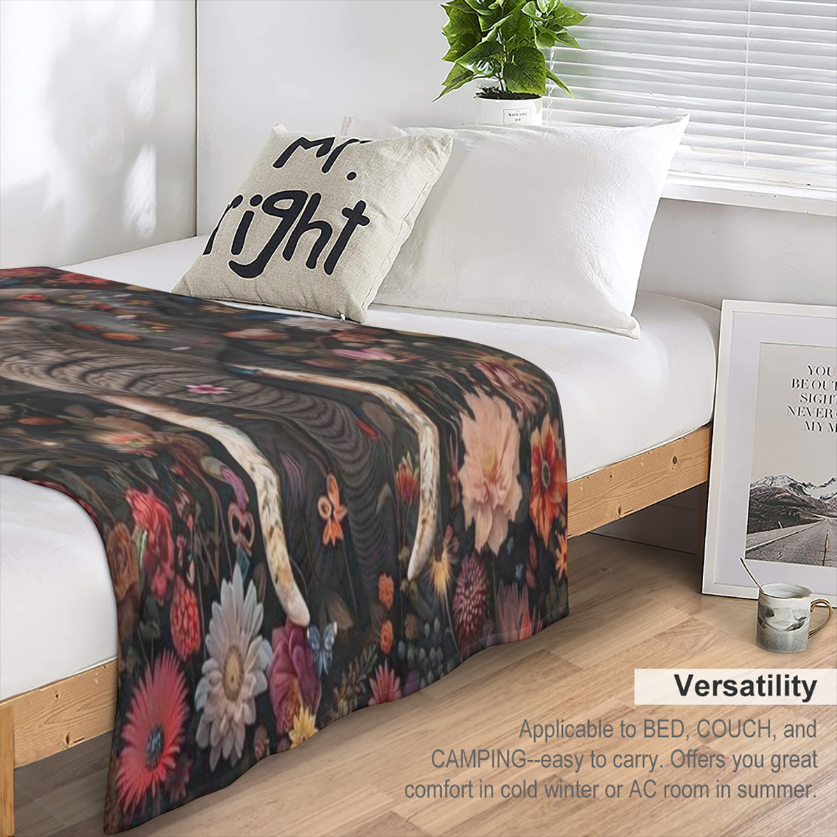 Elephant Floral Print Blanket Soft Elephant Floral Print Flannel Throw Blanket - Machine Washable All-Season Multipurpose Comfort Blanket - Contemporary Style Digital Print Polyester Knit Craftsmanshi
