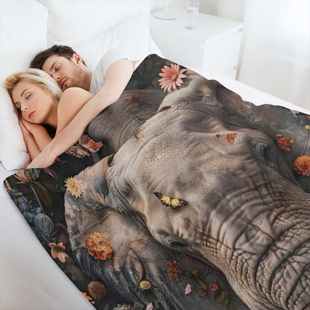 Elephant Floral Print Blanket Soft Elephant Floral Print Flannel Throw Blanket - Machine Washable All-Season Multipurpose Comfort Blanket - Contemporary Style Digital Print Polyester Knit Craftsmanshi