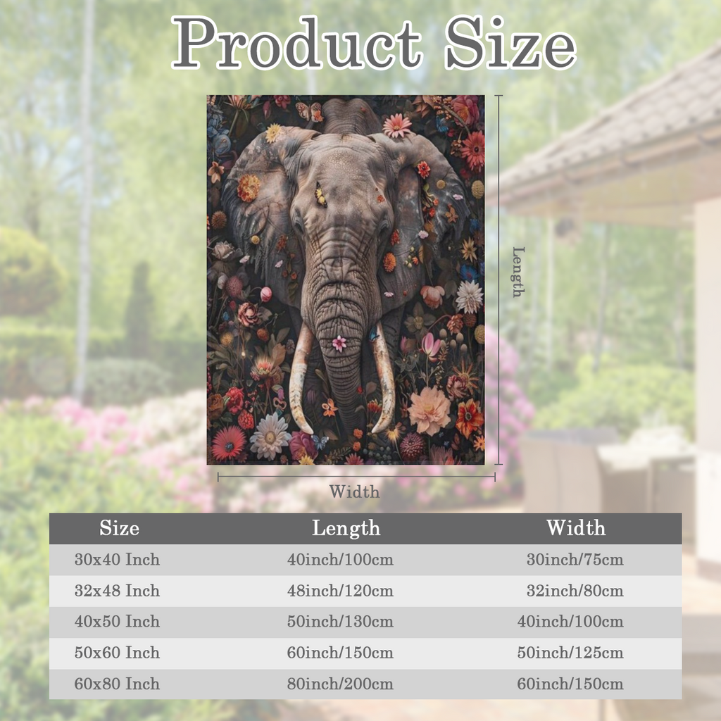 Elephant Floral Print Blanket Soft Elephant Floral Print Flannel Throw Blanket - Machine Washable All-Season Multipurpose Comfort Blanket - Contemporary Style Digital Print Polyester Knit Craftsmanshi