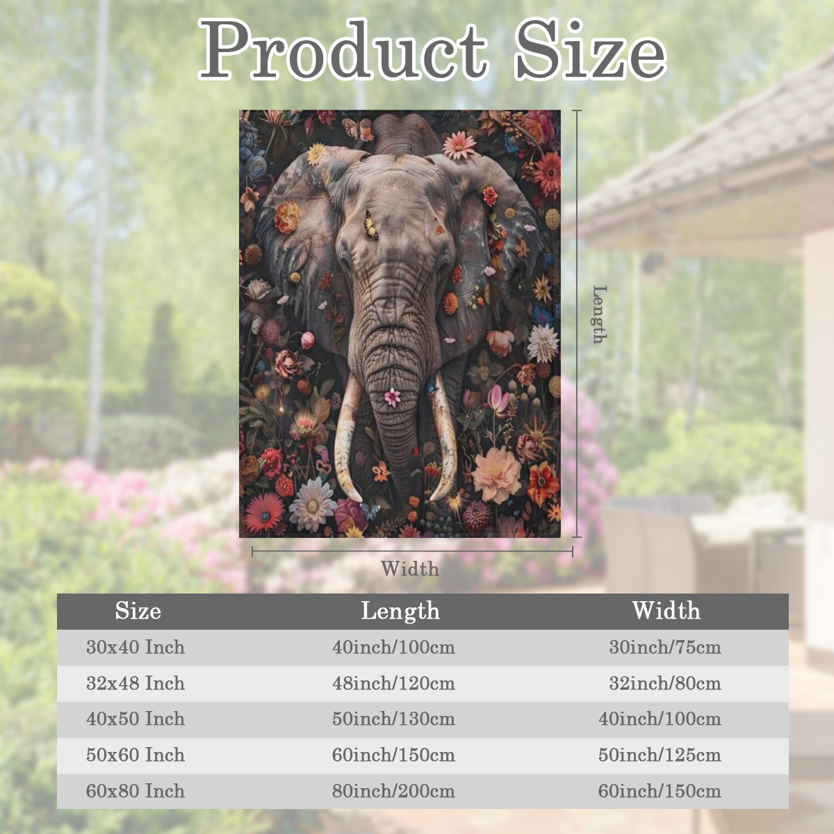 Elephant Floral Print Blanket Soft Elephant Floral Print Flannel Throw Blanket - Machine Washable All-Season Multipurpose Comfort Blanket - Contemporary Style Digital Print Polyester Knit Craftsmanshi